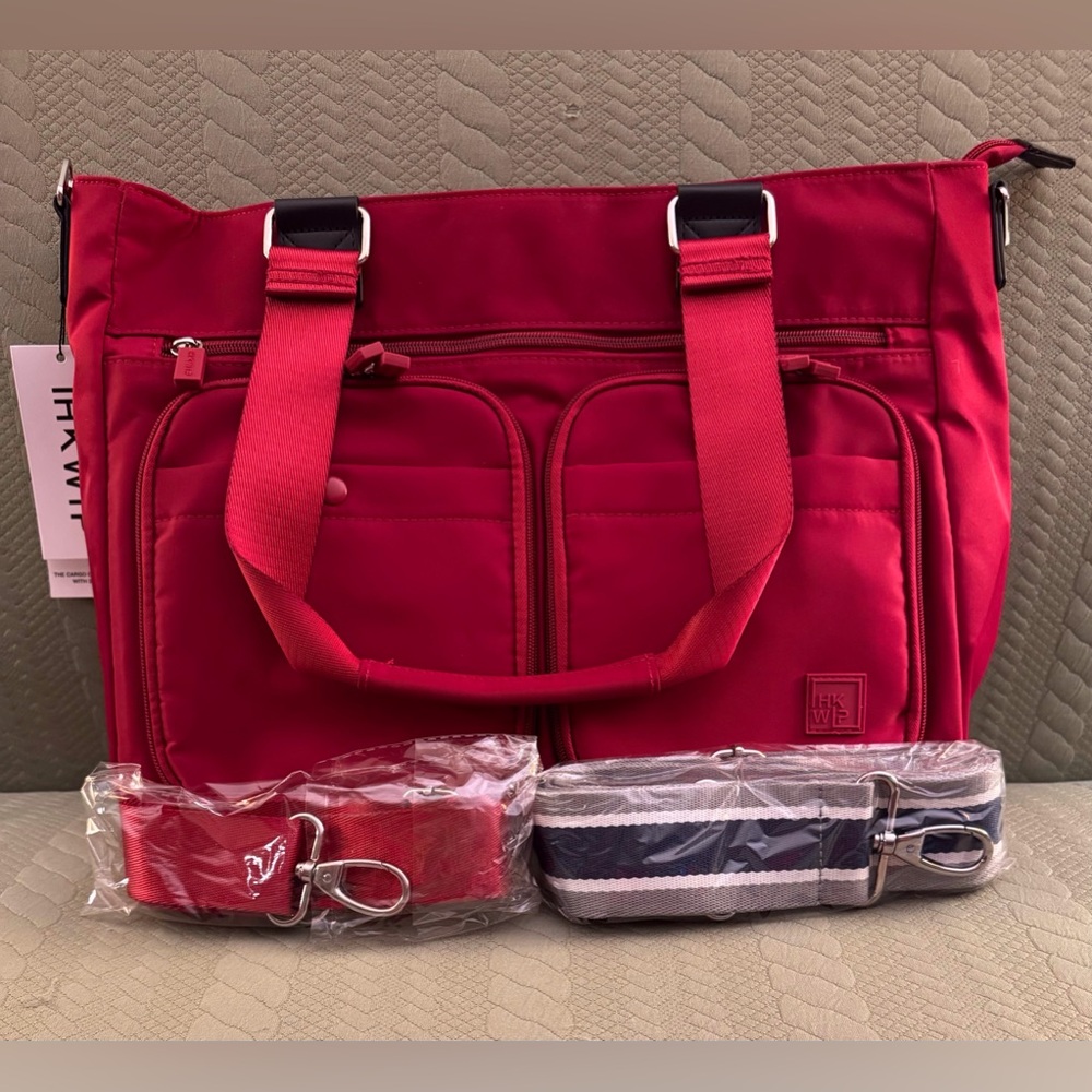IHKWIP Cargo Catchall Tote with 2 Crossbody Straps Burgandy NWT’s